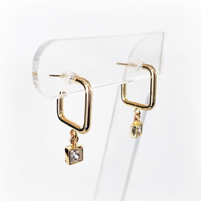 14k Gold-filled square huggie hoops with CZ square drop