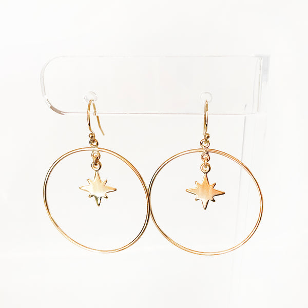 14k gold-filled dangle hoops with north star charm