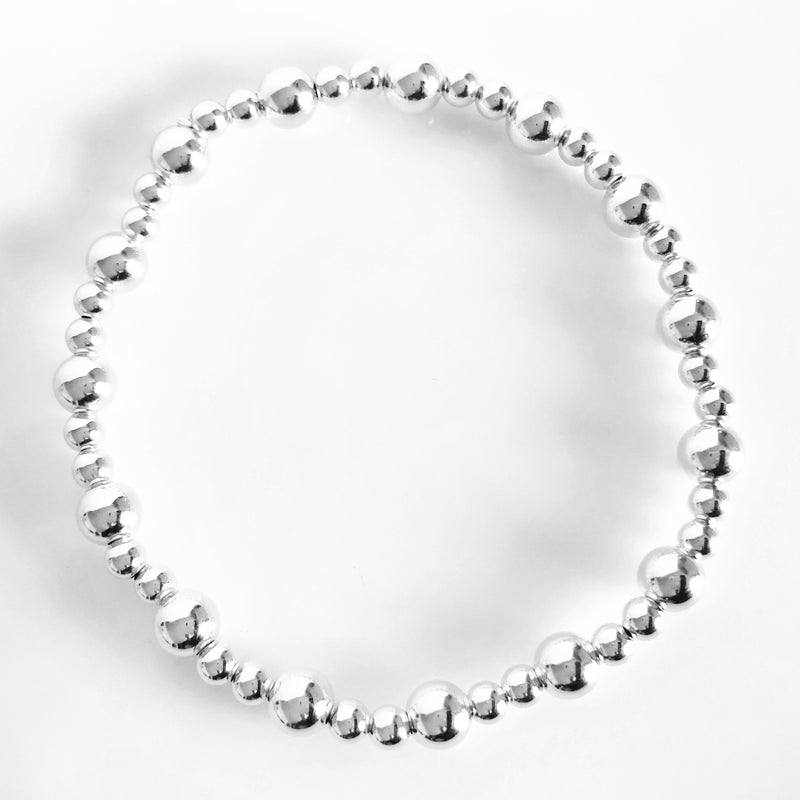 Sterling silver beaded bracelet alternating 4mm and 6mm bead sizes