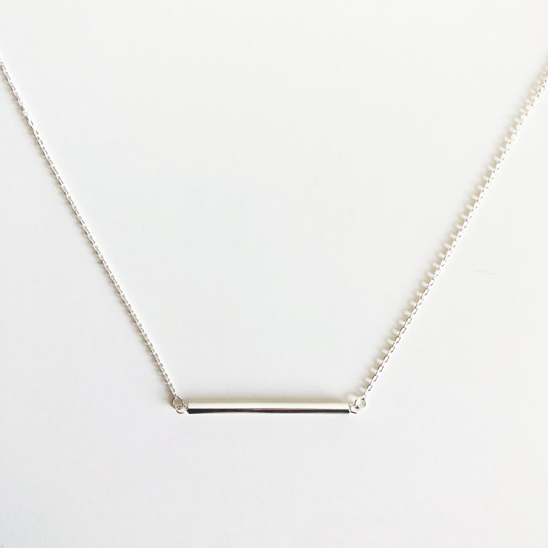 Sterling Silver chain necklace with minimal classic bar charm