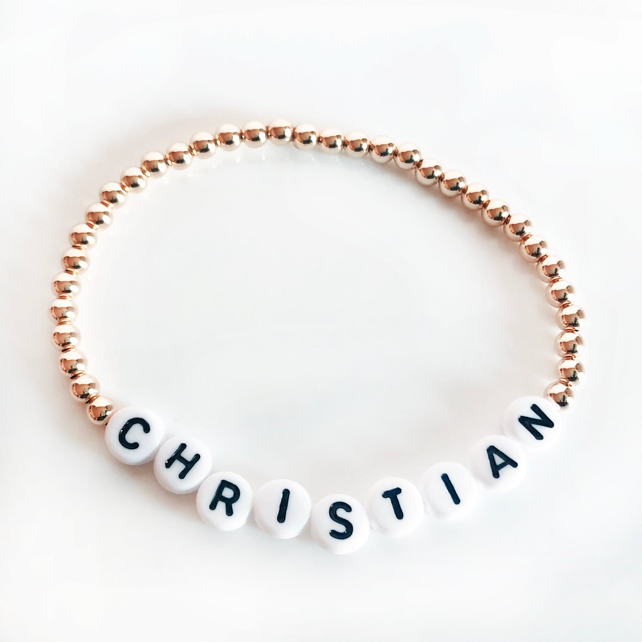 Rose Gold Custom 4mm name bracelet white letters