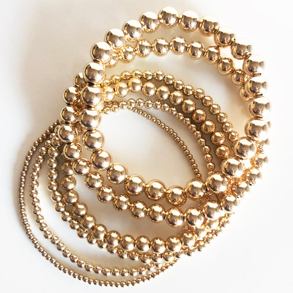 14K gold-filled beaded bracelet stack of 6 in all sizes