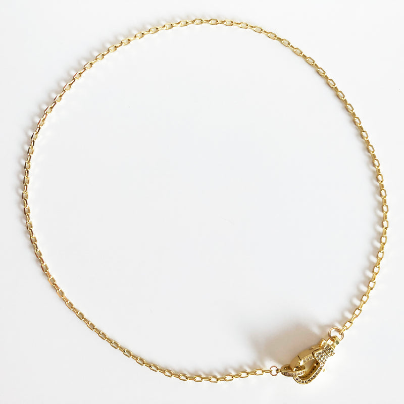 14k gold-filled chain necklace with jumbo front closure lobster clasp with CZ accents