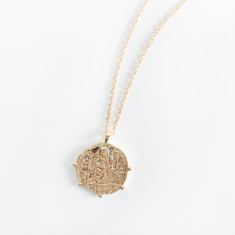 14k gold-filled classic pirate coin necklace with scalloped edges
