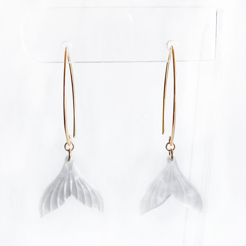 Dangle gold earrings with acetate acrylic white mermaid tail drop
