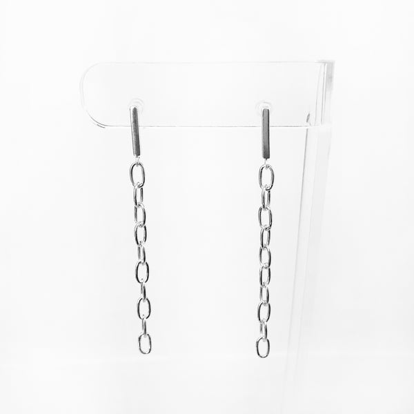 Sterling Silver minimal bar post earrings with chain link dangle drops