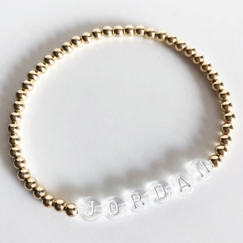Gold Custom 4mm name bracelet clear letters