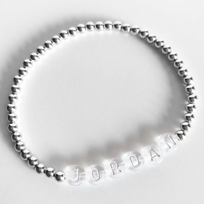 Sterling silver Custom 4mm name bracelet clear letters